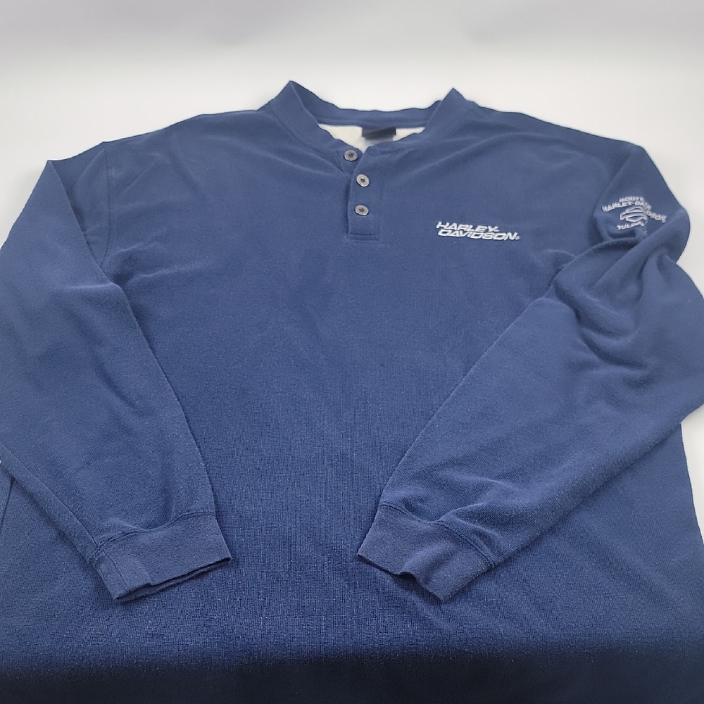 Harley-Davidson Men's Blue Long Sleeve Shirt 2XL TULSA, OK ROUTE 66